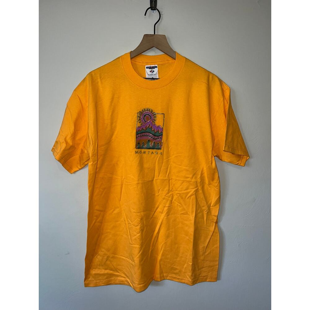 90s Vintage MT Montana Glitzy Mountain Orange Graphic Shirt VTG 1990s Large